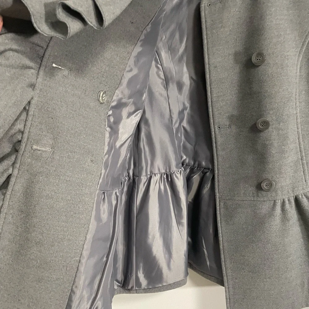 Sisley Gray Girls Ruffle Dress Coat with Structured Tailored Design- size large
